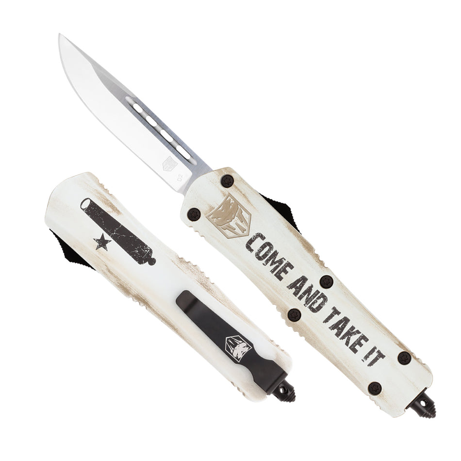 CobraTec FS-3 Come And Take It Medium OTF Drop Point Knife 3" 154CM SS Blade White Cerakoted Aluminum Handle