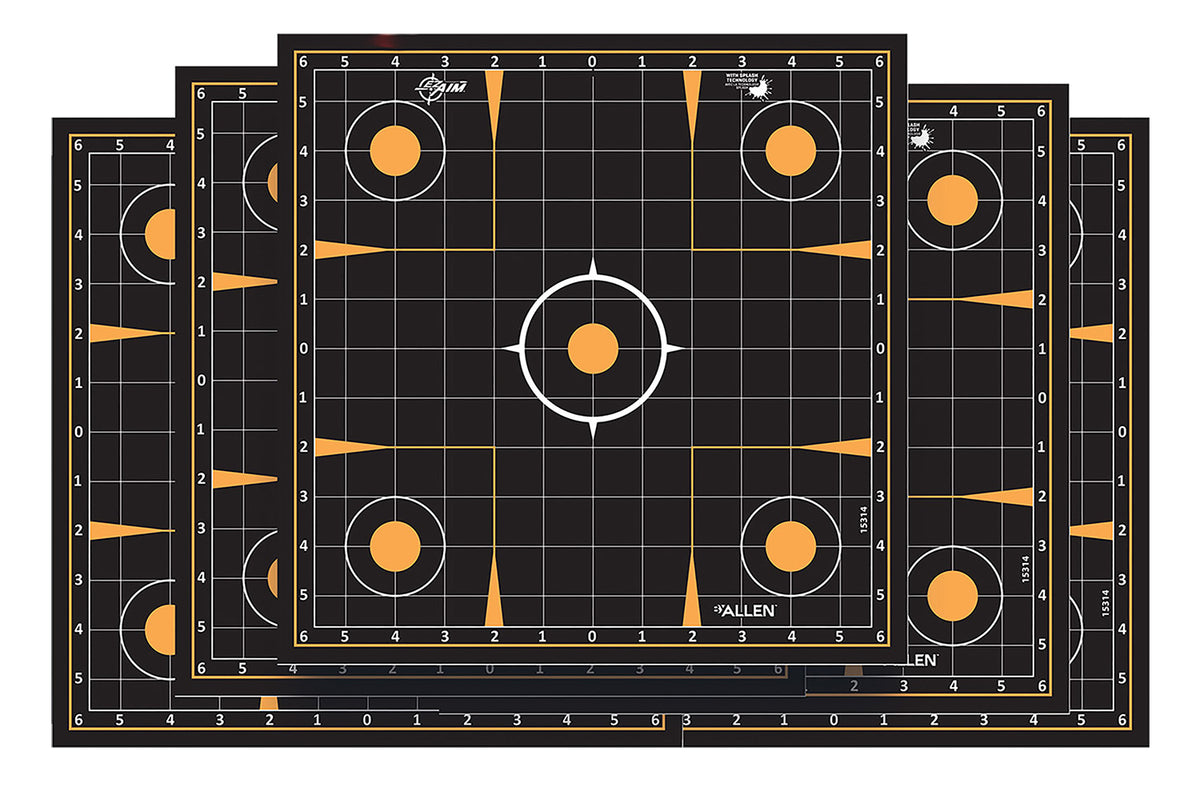 EZ-Aim Splash Reactive Self-Adhesive Paper Targets, 12"x12" Sight-In Grid, Black/Orange, 10 Pack
