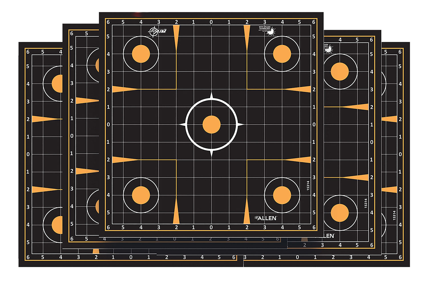 EZ-Aim Splash Reactive Self-Adhesive Paper Targets, 12"x12" Sight-In Grid, Black/Orange, 10 Pack