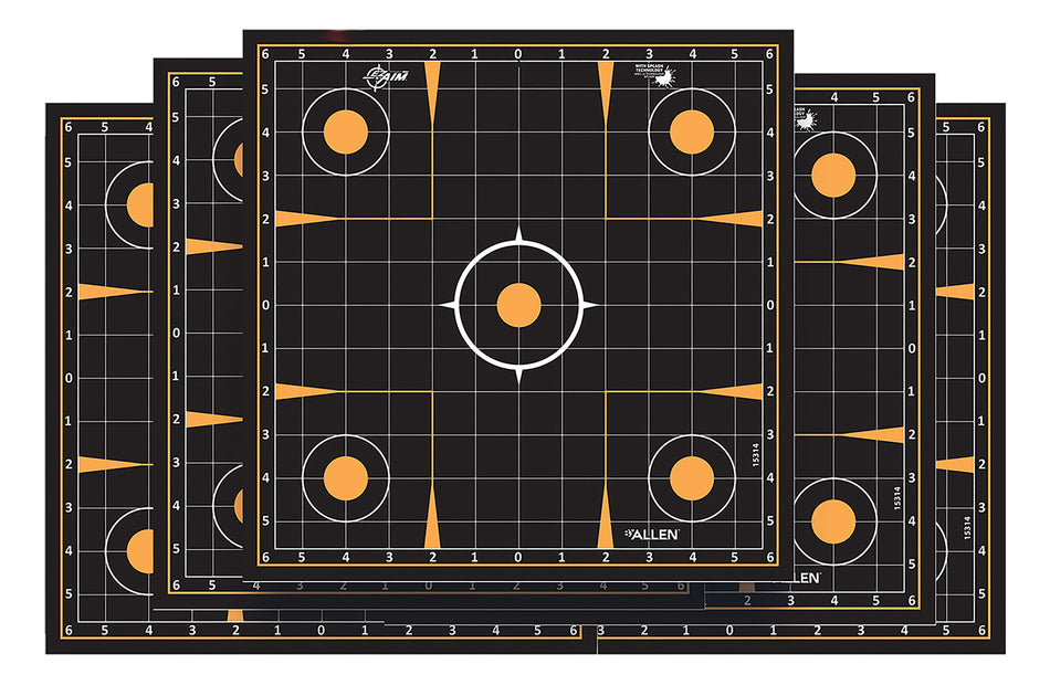 EZ-Aim Splash Reactive Self-Adhesive Paper Targets, 12"x12" Sight-In Grid, Black/Orange, 10 Pack