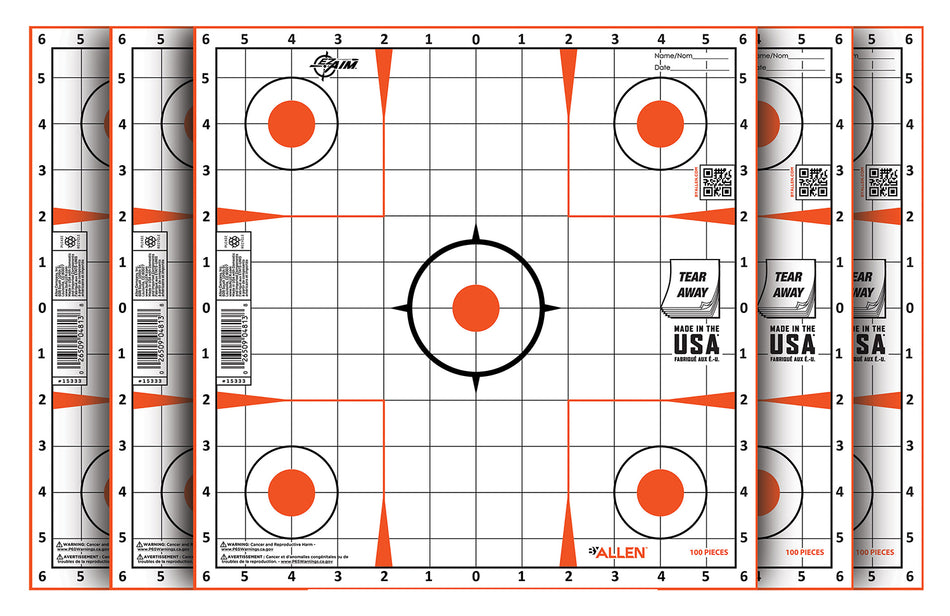 EZ-Aim 15333100 Self-Adhesive Sight-In Grid Paper Target, Orange/White, 12"x12", 100-Pack