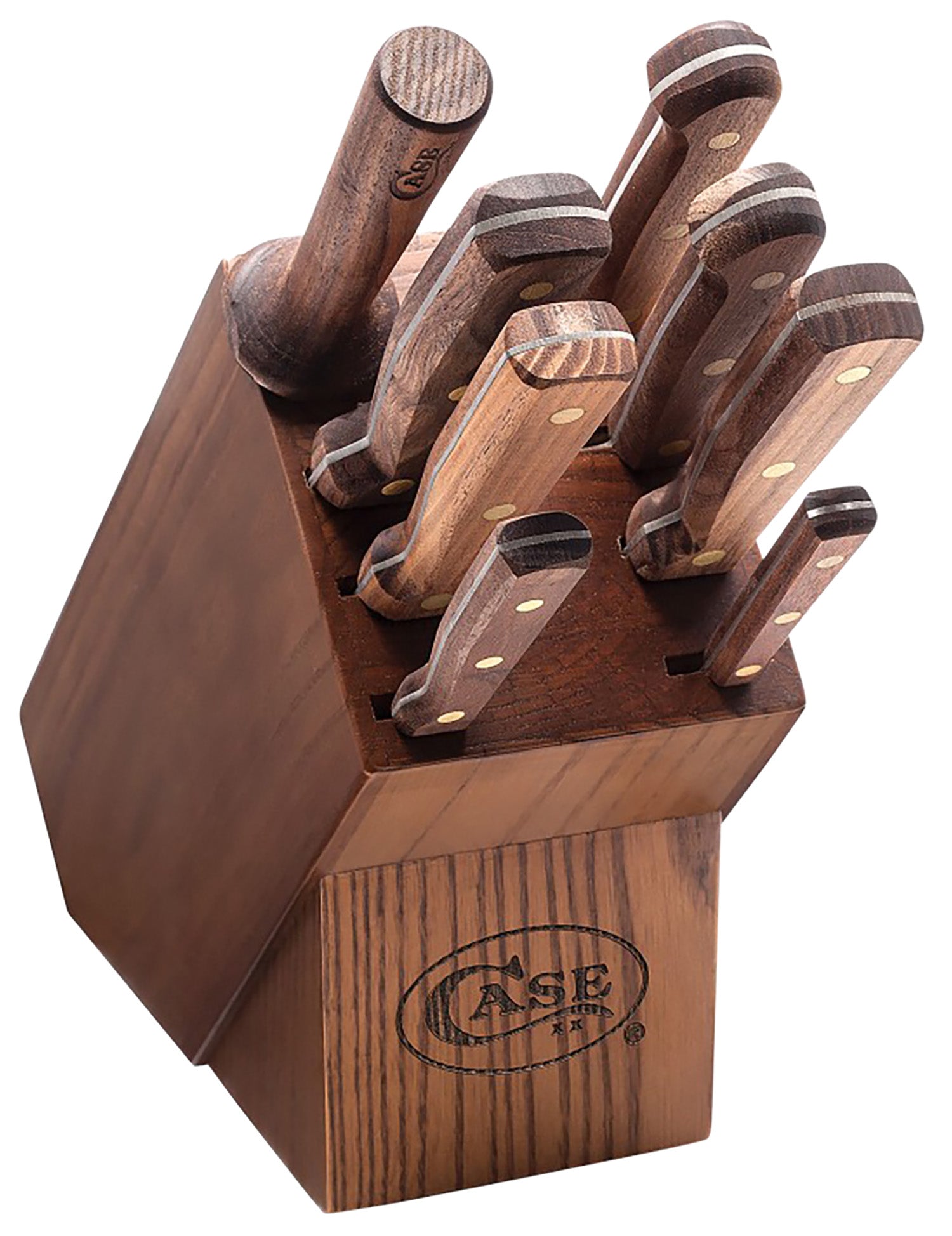Case 10249 Household Cutlery 9-Piece Set Plain/Serrated Satin Tru-Sharp SS Blades with Walnut Handles and Hardwood Block