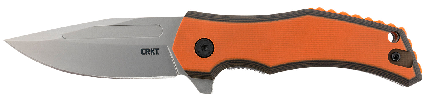CRKT 2372 Fawkes Folding Knife 2.74" Bead Blasted 4116 Stainless Clip Point Blade Black and Orange G10 Handle with Pocket Clip