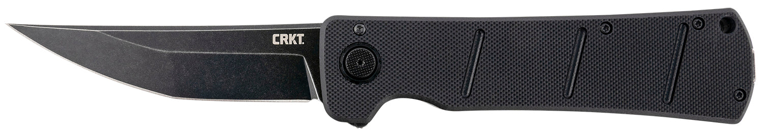 CRKT 2908 Inazuma No Ken 3.68" Folding Plain Stonewashed D2 Steel Blade with Black G10 Handle and Pocket Clip
