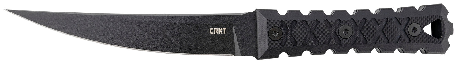 CRKT 2927 HZ6 6.50" Fixed Plain Hira-Zukuri Blade Matte Black Anti-Rust SK-5 Steel with Black G10 Handle and Sheath