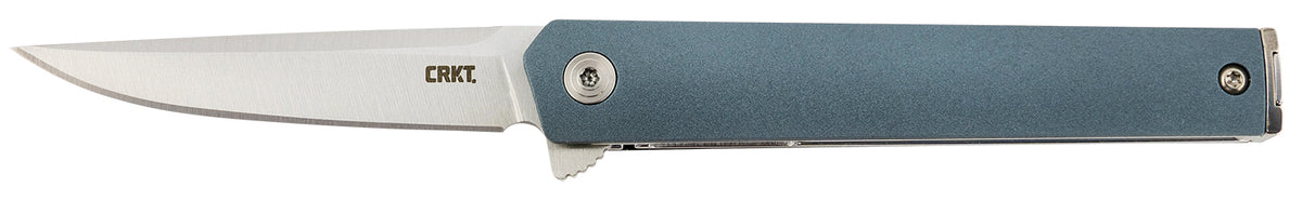 CRKT 7095 CEO Compact 2.61" Folding Plain Satin 4116 Stainless Steel Blade with Blue GRN Handle and Pocket Clip