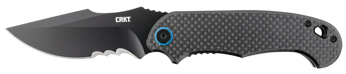 CRKT 7920K P.S.D. 3.63" Folding Recurve Veff Serrated Black EDP 4116 Stainless Steel Blade with G10 Carbon Fiber Handle