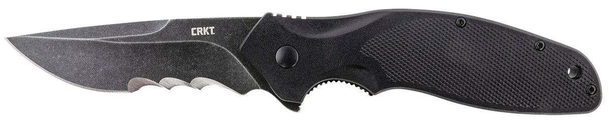 CRKT K800KKP Shenanigan 3.35" Folding Drop Point Veff Serrated Black Stonewashed 4116 Stainless Steel Blade with Black GRN Handle