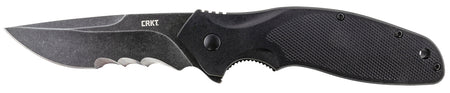 CRKT K800KKP Shenanigan 3.35" Folding Drop Point Veff Serrated Black Stonewashed 4116 Stainless Steel Blade with Black GRN Handle