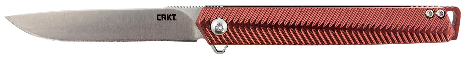 CRKT K820BXP Stylus 3.18" Folding Drop Point Plain Satin 12C27 Sandvik Steel Blade with Maroon Aluminum Handle and Pocket Clip