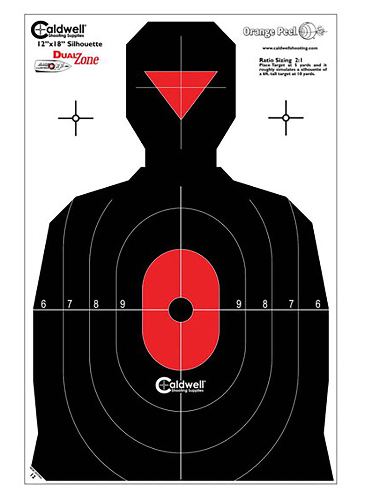 Caldwell 1175523 Silhouette Dual Zone Flake-Off Paper Targets Black/Red 8 Per Package