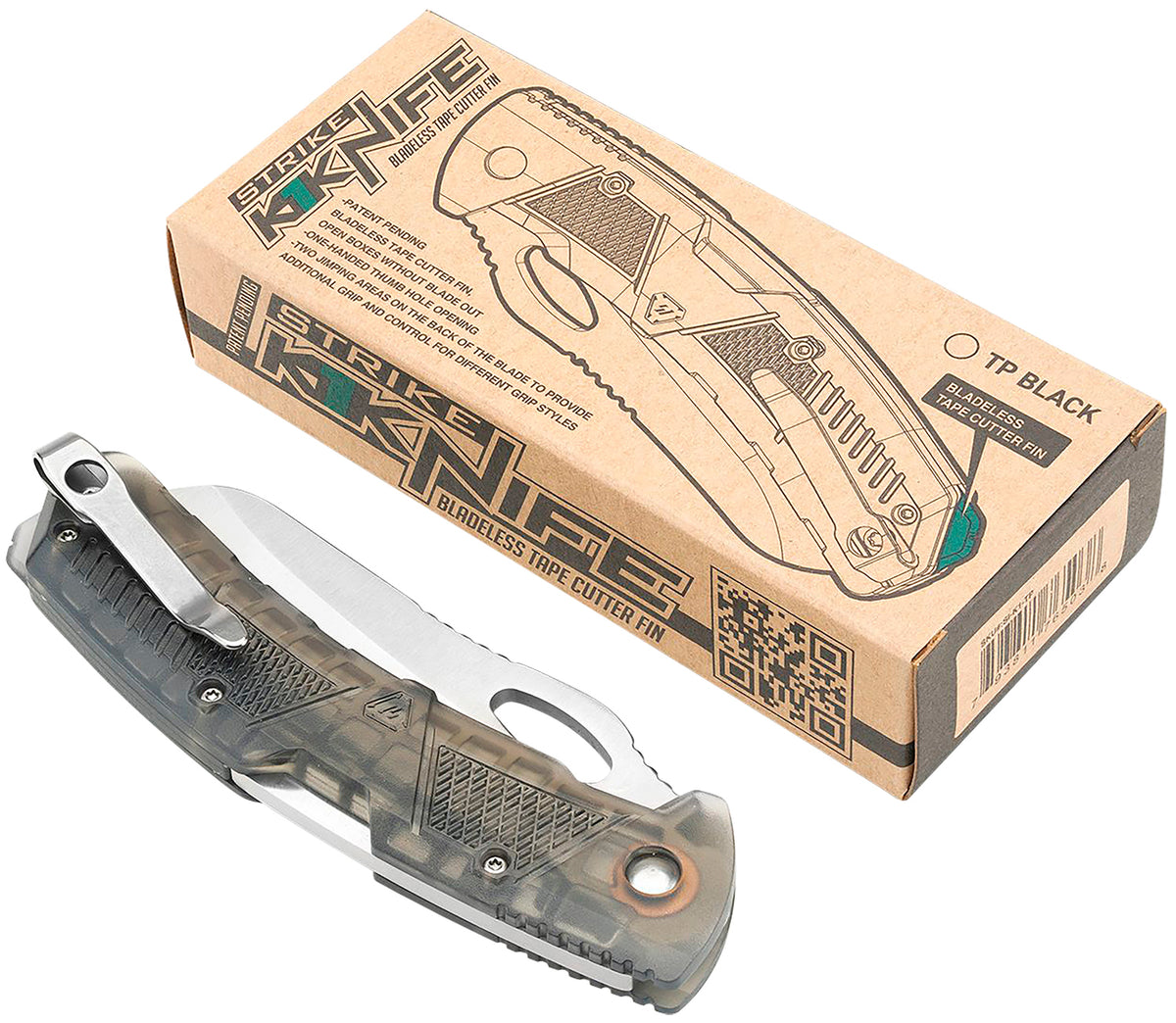 Strike Industries K1TP K1 3.51" Folding Knife Plain AUS-8A SS Blade Smoke Textured Polymer Handle with Pocket Clip