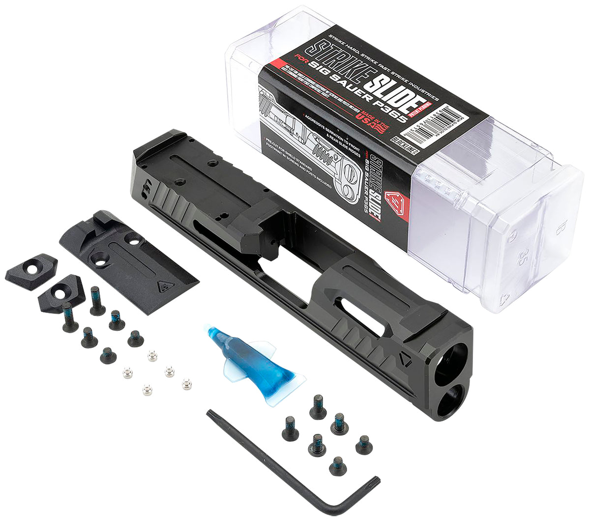 Strike Industries Replacement Slide Black Stainless Steel Ports & Optics Cut for Sig P365 with Charging Handles