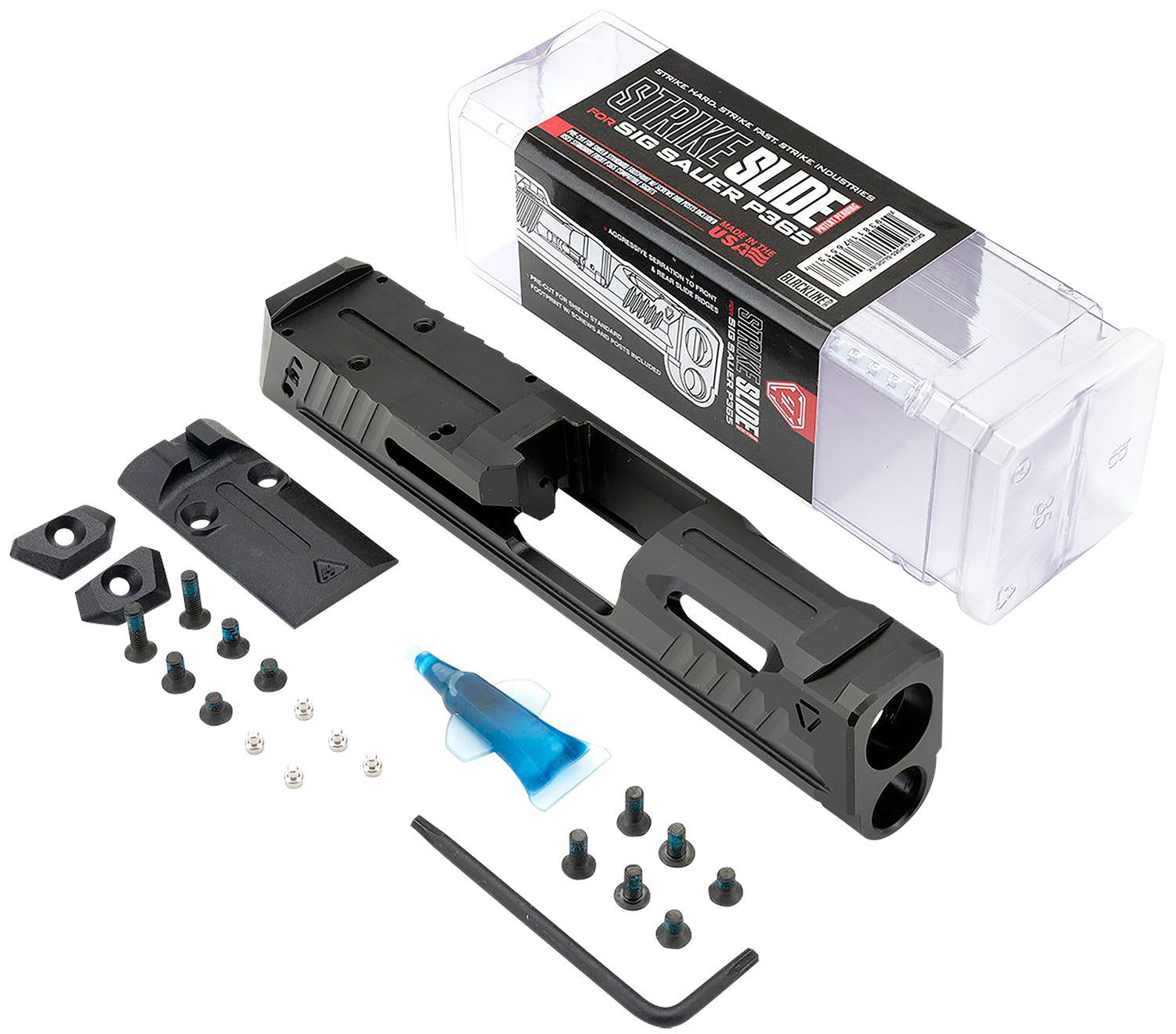 Strike Industries Replacement Slide Black Stainless Steel Ports & Optics Cut for Sig P365 with Charging Handles