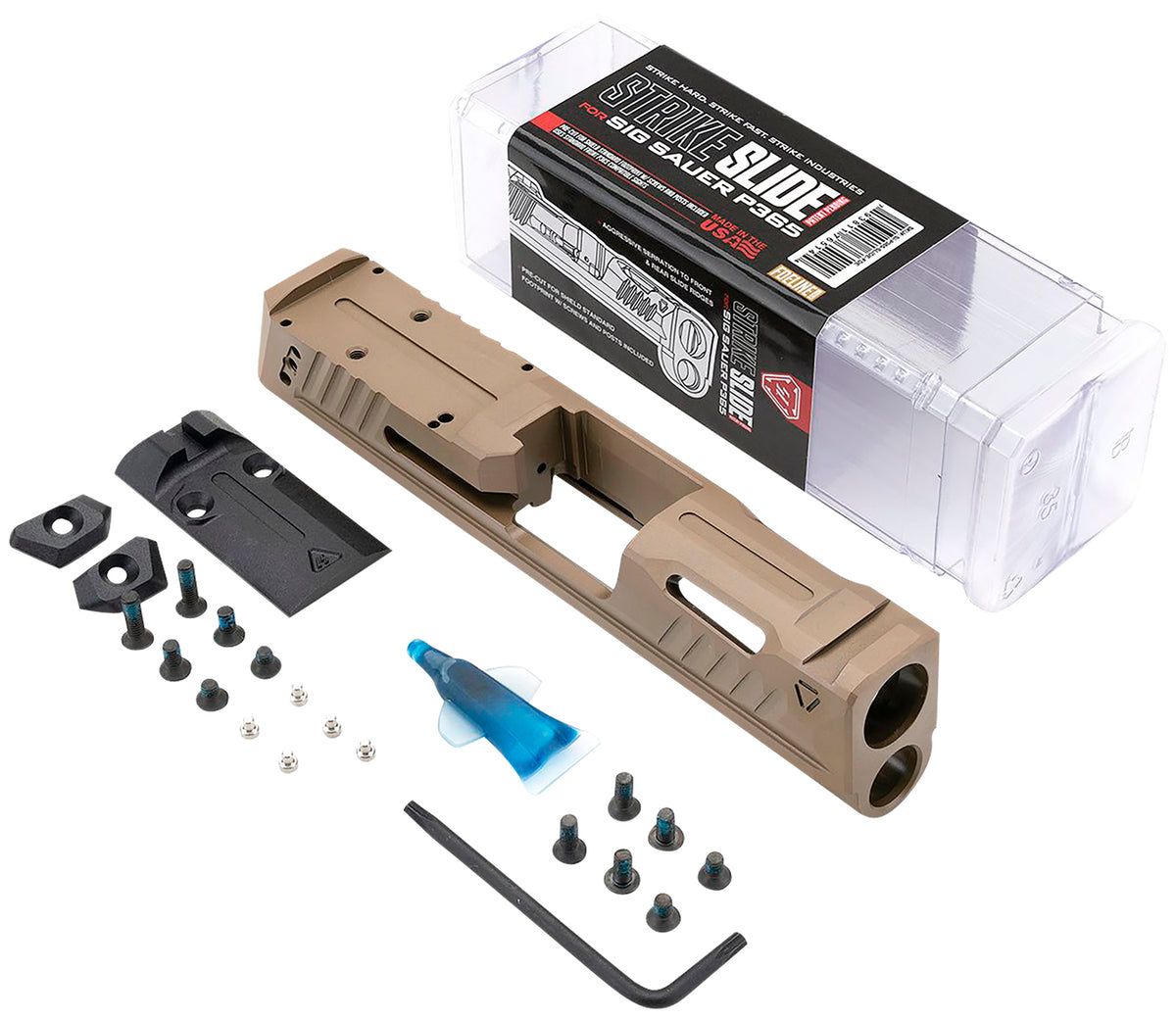 Strike Industries Replacement Slide Flat Dark Earth Stainless Steel Ports & Optics Cut for Sig P365 with Charging Handles