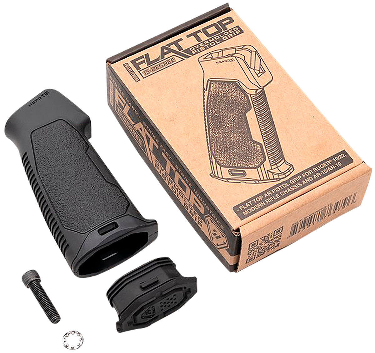 Strike Industries Flat Top Overmolded Pistol Grip 15-Degree Black Rubber for AR and Ruger 10/22