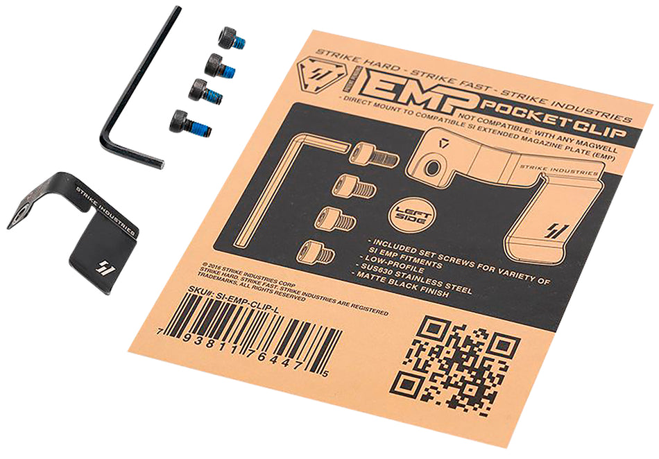 Strike Industries EMPCLIPL Magazine Pocket Clip for SI EMP Extension Left Hand Black Stainless Steel
