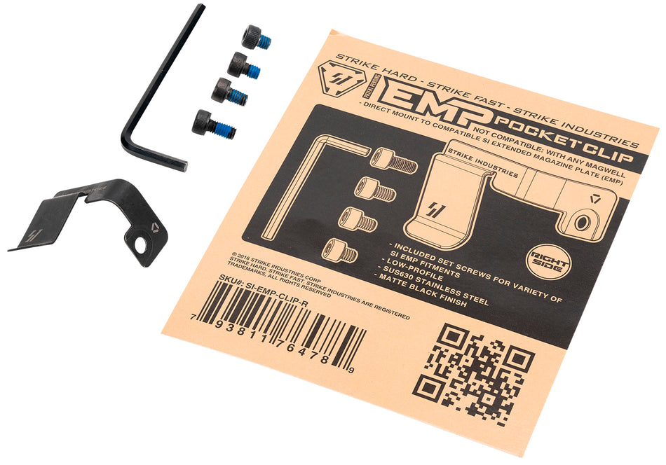 Strike Industries EMPCLIPR Magazine Pocket Clip for SI EMP Extension Right Hand Black Stainless Steel