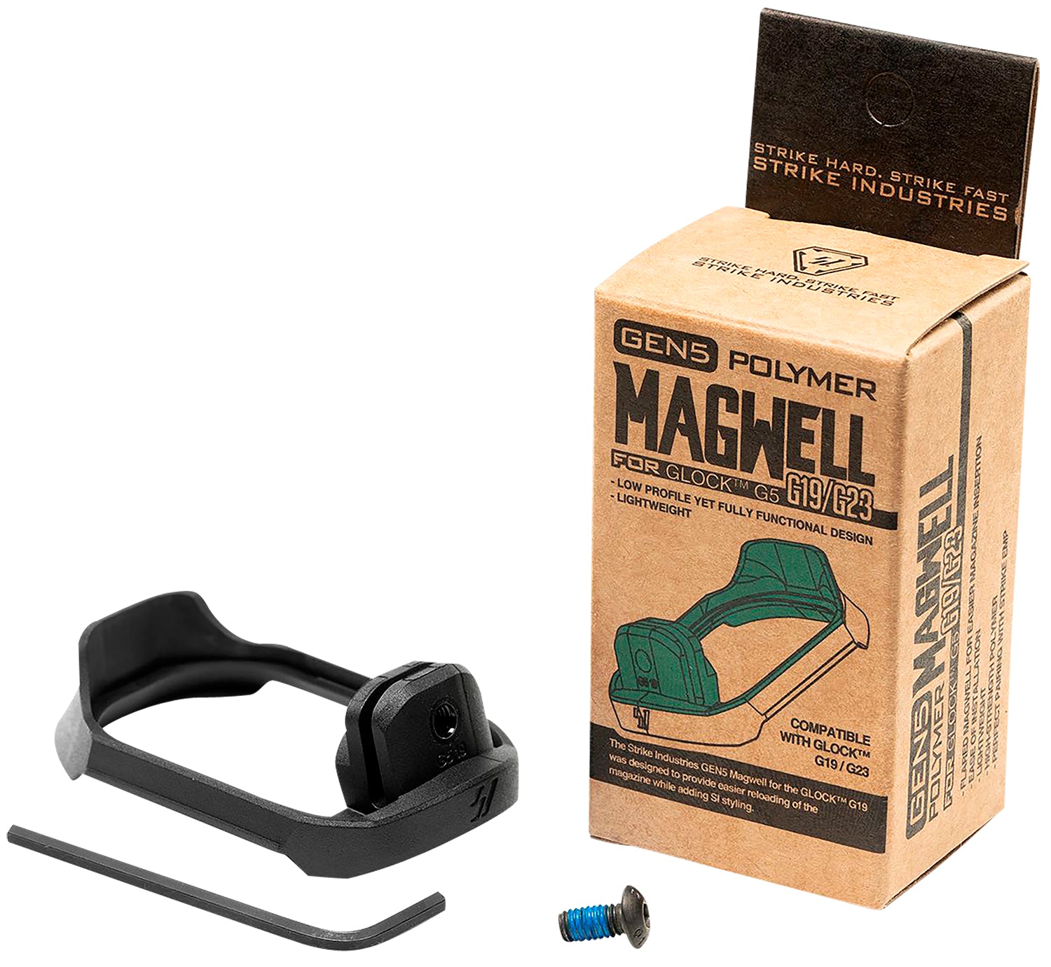 Strike Industries G5MAGWELL19 Flared Magwell for Glock 19/23 Gen5, 9mm/.40 S&W Black Polymer