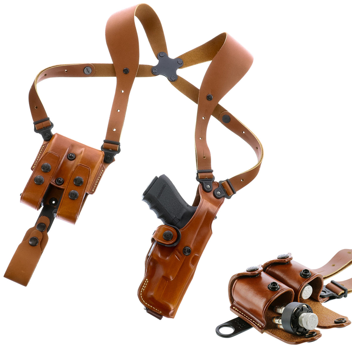 Galco VHS4212 VHS 4.0 Shoulder Holster System Tan Leather Harness Chest Up To 56" Fits 1911 5" Barrel Ambidextrous