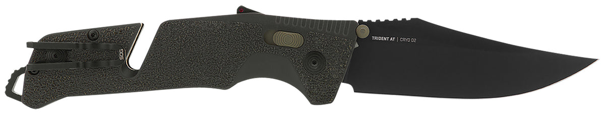 S.O.G SOG11120341 Trident AT 3.70" Folding Clip Point Plain D2 Steel Blade Olive Drab/FDE Accents GRN Handle