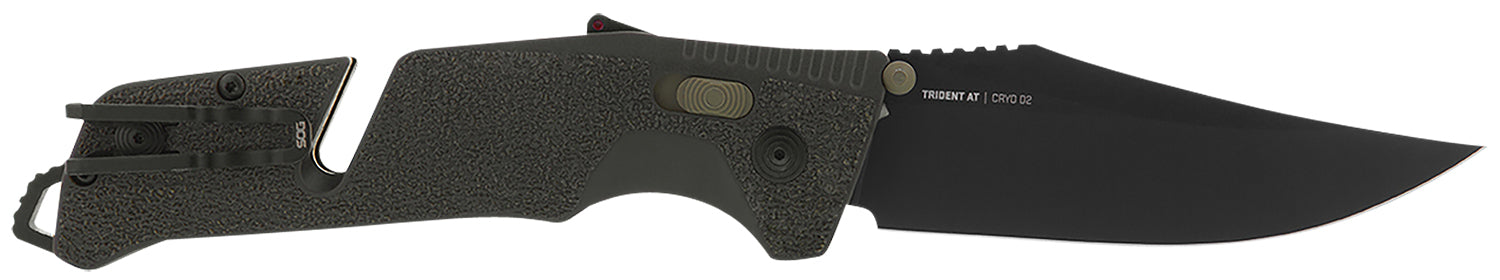 S.O.G SOG11120341 Trident AT 3.70" Folding Clip Point Plain D2 Steel Blade Olive Drab/FDE Accents GRN Handle