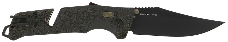 S.O.G SOG11120341 Trident AT 3.70" Folding Clip Point Plain D2 Steel Blade Olive Drab/FDE Accents GRN Handle