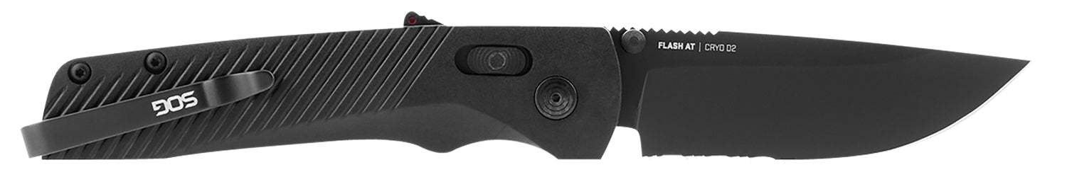 S.O.G SOG11180241 Flash AT 3.45" Folding Part Serrated Black TiNi D2 Steel Blade Blackout GRN Handle