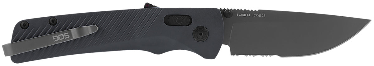 S.O.G SOG11180641 Flash AT 3.45" Folding Part Serrated TiNi D2 Steel Blade Urban Grey GRN Handle