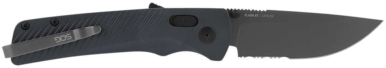 S.O.G SOG11180641 Flash AT 3.45" Folding Part Serrated TiNi D2 Steel Blade Urban Grey GRN Handle