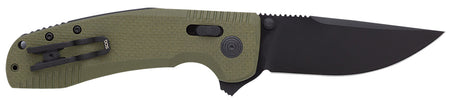 SOG SOG-TAC XR Folding Knife 3.39" Clip Point Plain Black TiNi Cryo D2 Steel Blade OD Green G10 Handle with Pocket Clip