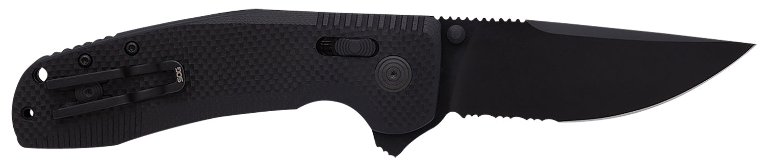 SOG SOG-TAC XR Folding Knife 3.39" Clip Point Part Serrated Black TiNi Cryo D2 Steel Blade Blackout G10 Handle with Pocket Clip