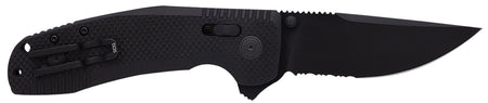 SOG SOG-TAC XR Folding Knife 3.39" Clip Point Part Serrated Black TiNi Cryo D2 Steel Blade Blackout G10 Handle with Pocket Clip