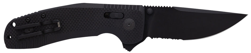 SOG SOG-TAC XR Folding Knife 3.39" Clip Point Part Serrated Black TiNi Cryo D2 Steel Blade Blackout G10 Handle with Pocket Clip