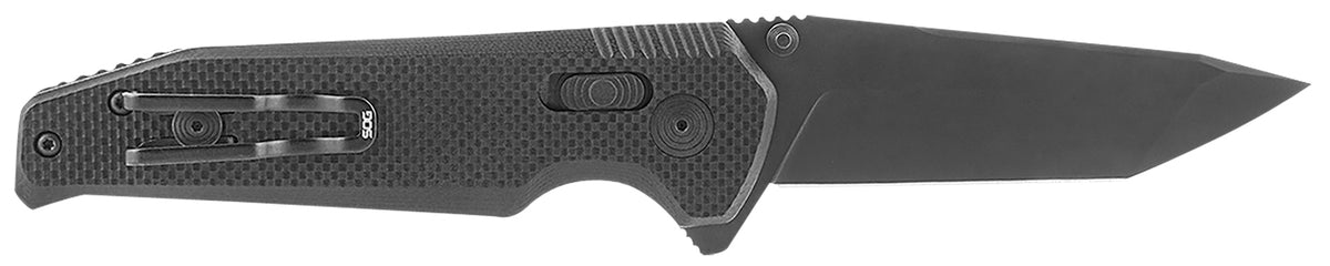 SOG Vision XR Folding Knife 3.36" Tanto Plain Black TiNi CTS XHP Steel Blade Black G10 Handle