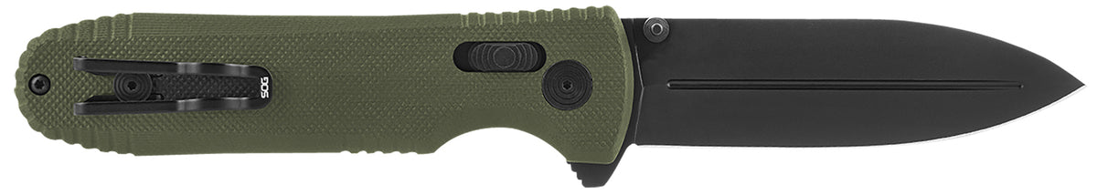 SOG Pentagon XR Folding Knife 3.60" Spear Point Plain Black TiNi Cryo CTS XHP Blade OD Green G10 Handle with Pocket Clip