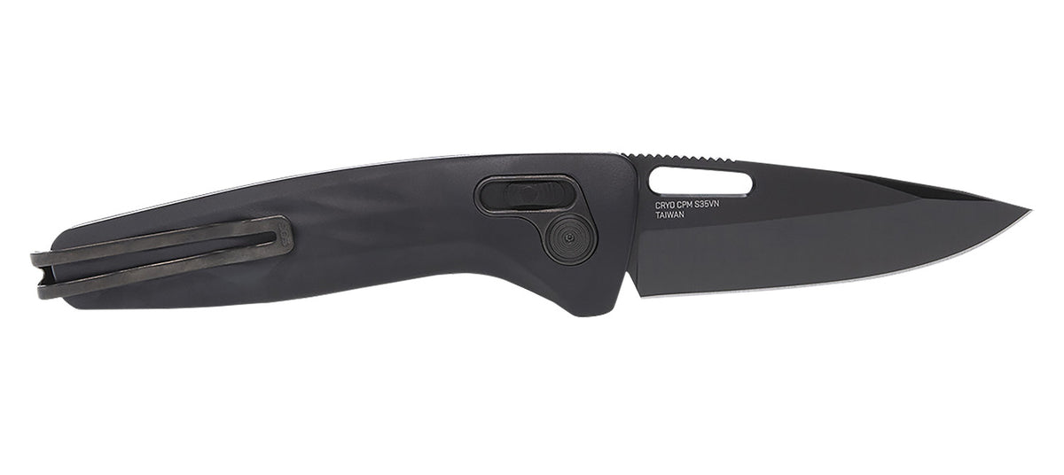 SOG One-Zero XR Folding Knife 3.10" Plain Black Chrome Cryo CPM S35VN Steel Blade Black Sculpted Aluminum Handle with Pocket Clip