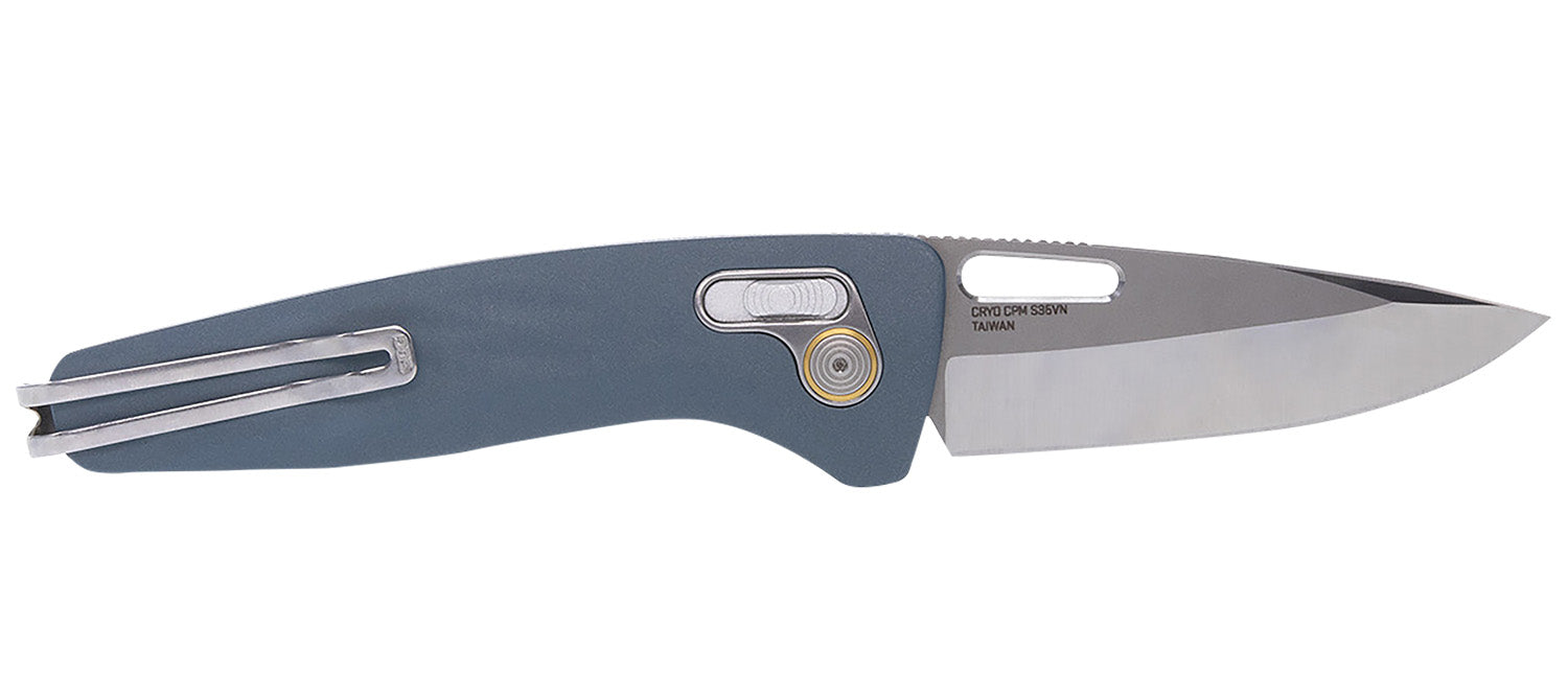 SOG One-Zero XR Folding Knife 3.10" Plain Satin Polished Cryo CPM S35VN Steel Blade Smoke Gray Sculpted Aluminum Handle