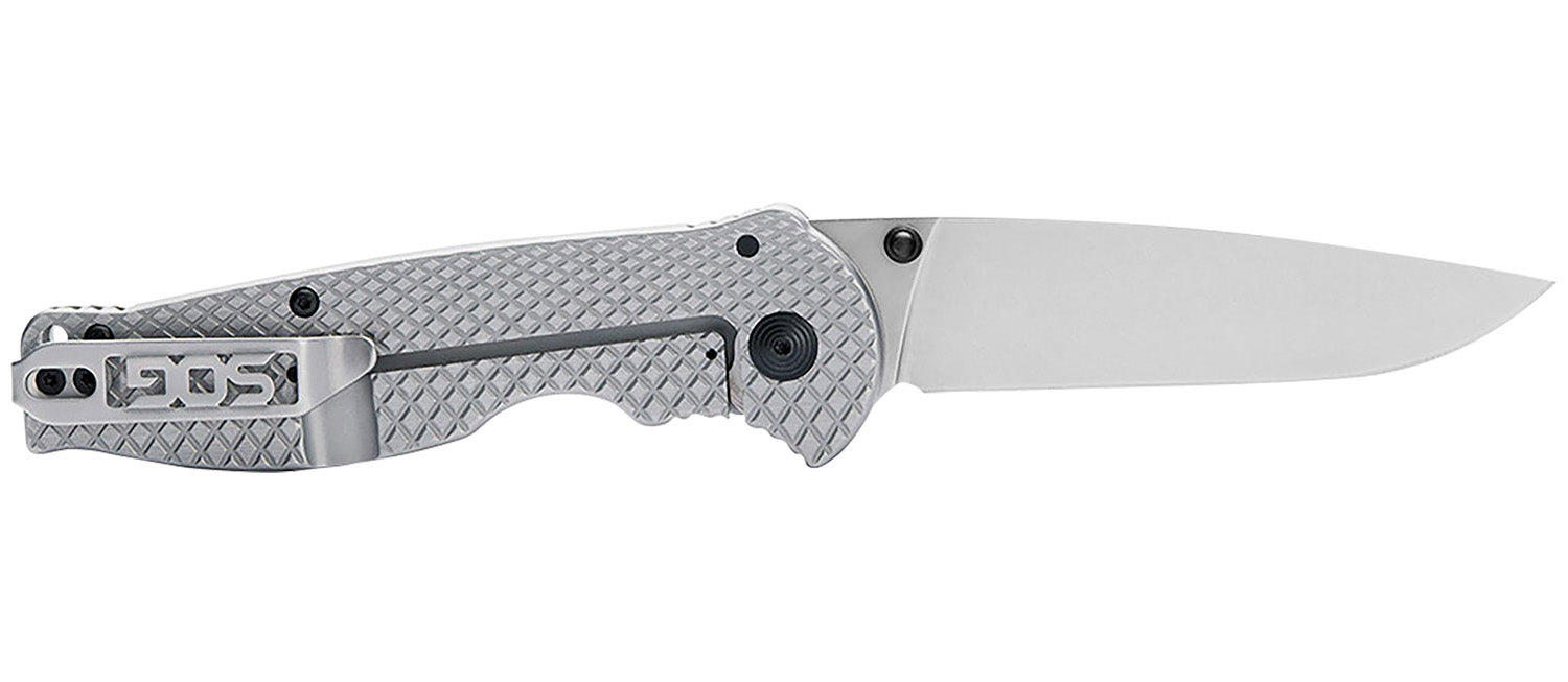 SOG Flash FL 3.40" Folding Drop Point Knife Plain Satin 4116 SS Blade Silver Stainless Steel Handle with Pocket Clip