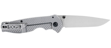 SOG Flash FL 3.40" Folding Drop Point Knife Plain Satin 4116 SS Blade Silver Stainless Steel Handle with Pocket Clip