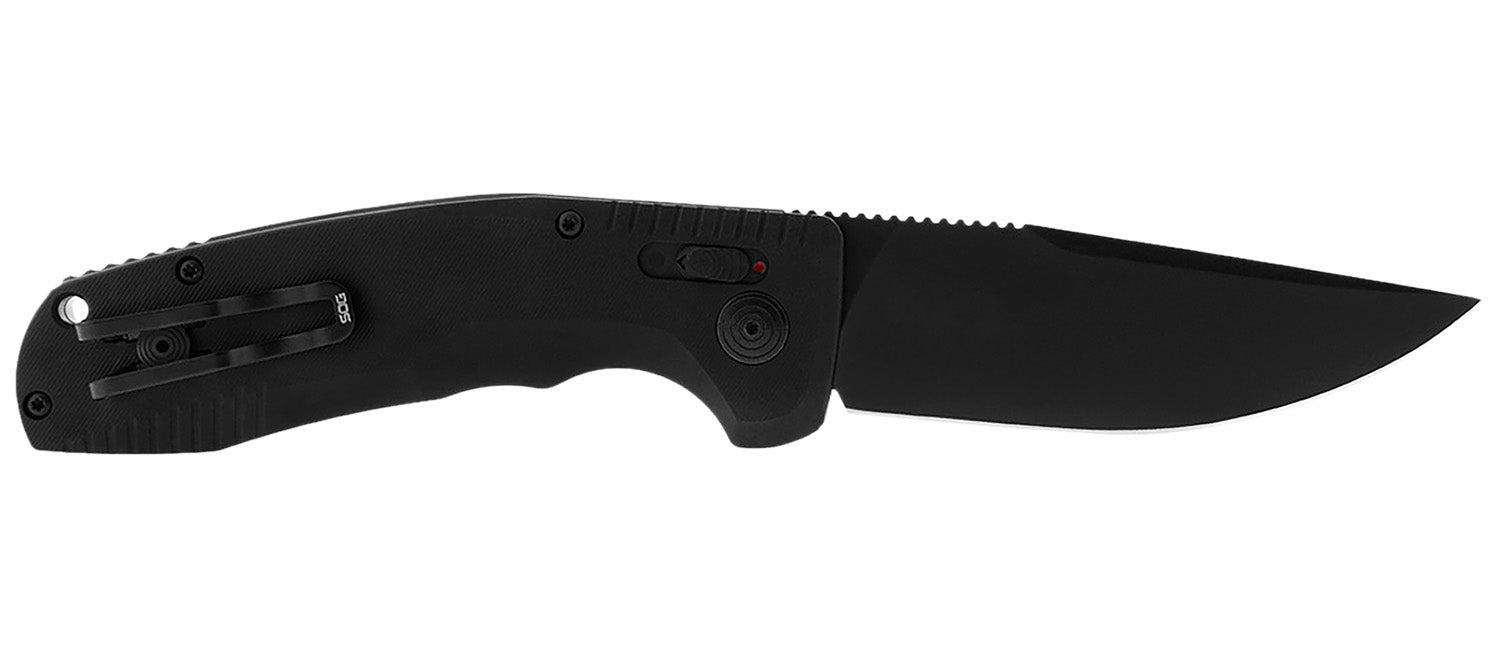 SOG SOG-TAC Auto 3.43" Folding Plain Black TiNi Cryo D2 Steel Blade Black Micro-Textured Aluminum Handle with Pocket Clip