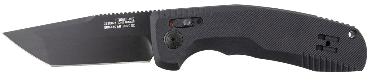 SOG SOG-TAC Auto 3.43" Folding Tanto Plain Black TiNi Cryo D2 Steel Blade Black Textured Aluminum Handle with Pocket Clip