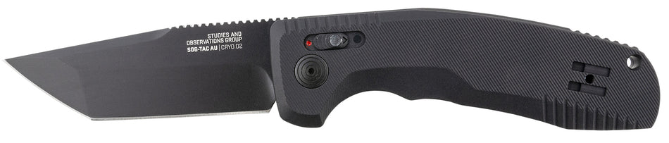 SOG SOG-TAC Auto 3.43" Folding Tanto Plain Black TiNi Cryo D2 Steel Blade Black Textured Aluminum Handle with Pocket Clip