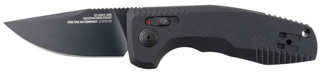 SOG SOG-TAC Auto Compact 2.94" Folding Straight Back Plain Black TiNi Cryo D2 Steel Blade Black Textured Aluminum Handle with Clip