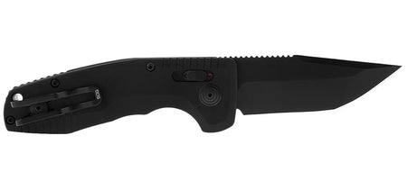 SOG SOG-TAC Auto Compact 2.94" Folding Tanto Plain Black TiNi Cryo D2 Steel Blade Black Textured Aluminum Handle with Clip