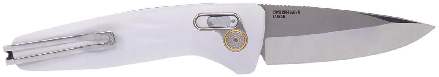 SOG One-Zero Auto 3.10" Folding Knife Plain Satin/Polished CPM S35VN SS Blade White Sculpted Aluminum Handle