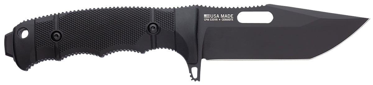 SOG Seal FX 4.30" Fixed Blade Tanto Plain Black Cerakote CPM S35VN SS Blade Black GRN/SS Handle with Sheath