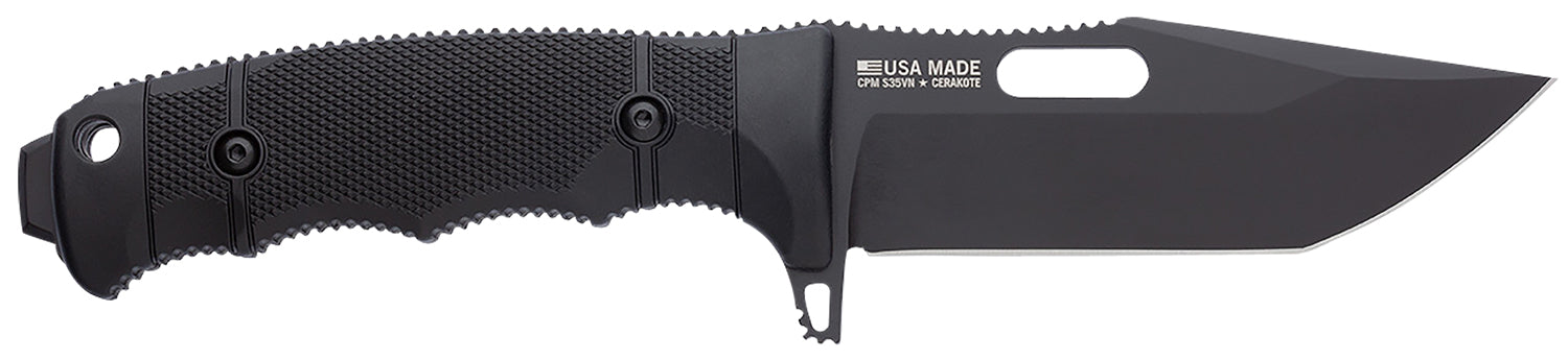 SOG Seal FX 4.30" Fixed Blade Tanto Plain Black Cerakote CPM S35VN SS Blade Black GRN/SS Handle with Sheath