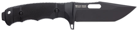 SOG Seal FX 4.30" Fixed Blade Tanto Plain Black Cerakote CPM S35VN SS Blade Black GRN/SS Handle with Sheath