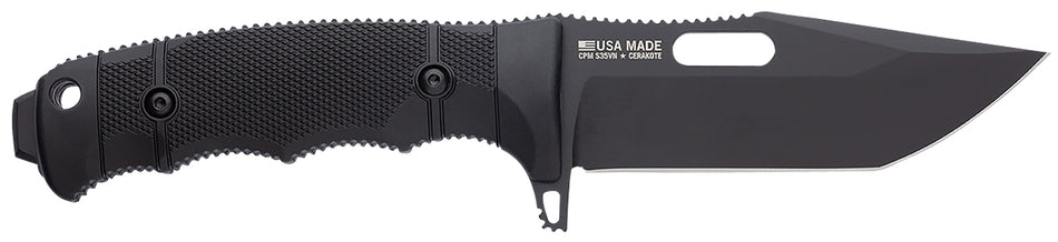 SOG Seal FX 4.30" Fixed Blade Tanto Plain Black Cerakote CPM S35VN SS Blade Black GRN/SS Handle with Sheath